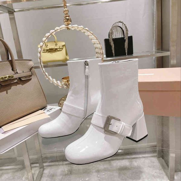 

boots autumn and winter thick heel white french ankle boots temperament belt buckle fashion high-heeled women's shoes, Black