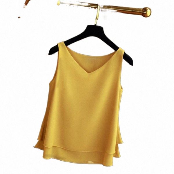 

women's blouses & shirts summer sleeveless chiffon shirt fashion women blouse streetwear ladies v-neck female women's blusas femi, White