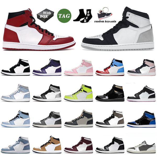 

with box men 1 1s basketball jumpman shoes grey fog chicago visionaire georgetown black gold twist silver toe mens women jorden1s trainers s