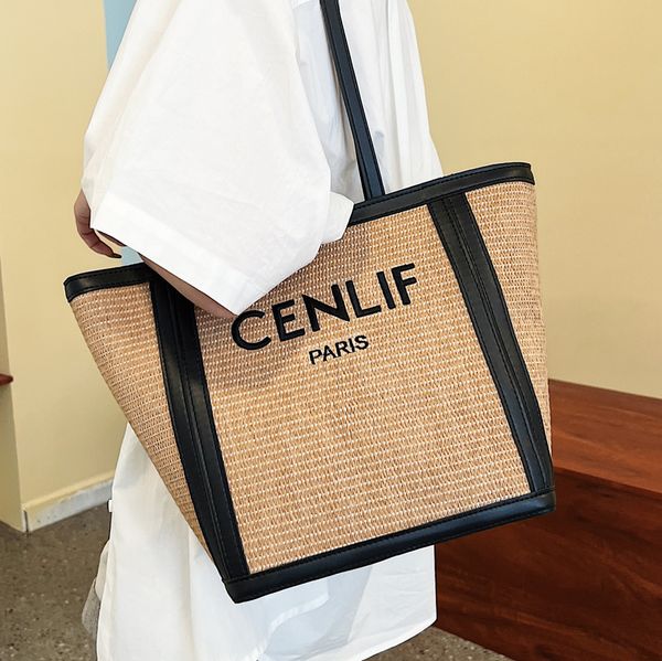 

high sense large capacity bag women's bag summer 2023 new fashion travel shoulder women's straw tote beach straw bag
