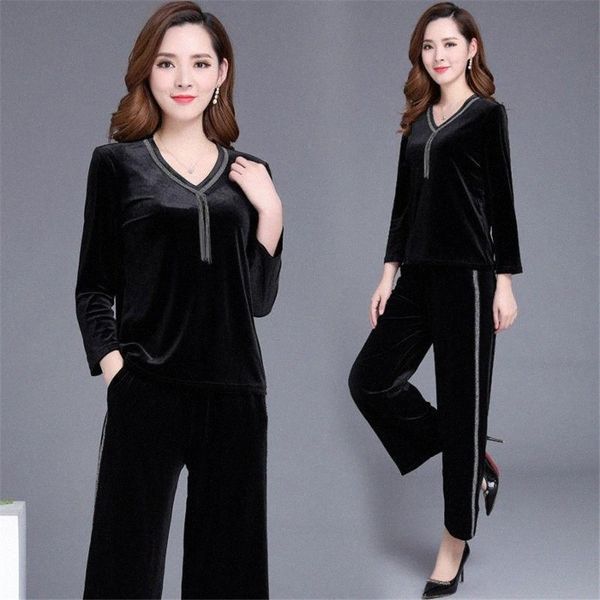 

women's tracksuits tracksuit womens sweatsuit 2021 spring autumn fashion long sleeve and wide leg pants set velvet two piece plus size, Gray