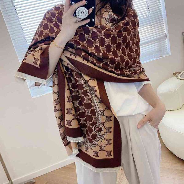 

classic style autumn and new imitation cashmere scarf korean version versatile warm thickened printed shawl women's long jacquard stude, Blue;gray