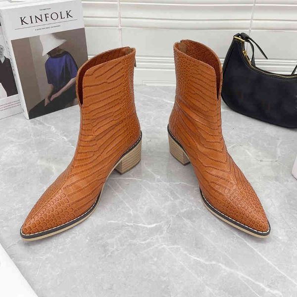 

boots real leather boots children's martin in thick heel pointed middle tube western cowboy versatile short, Black