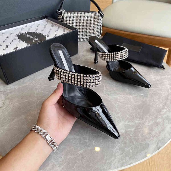 

slippers net red semi slippers baotou cool small high-heeled women wear fashion temperament thin heel pointed, Black