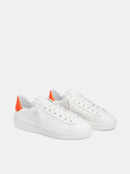 

couples casual shoes designer luxury version white spure star sneakers with fluorescent orange heel tab italian handmade retro small