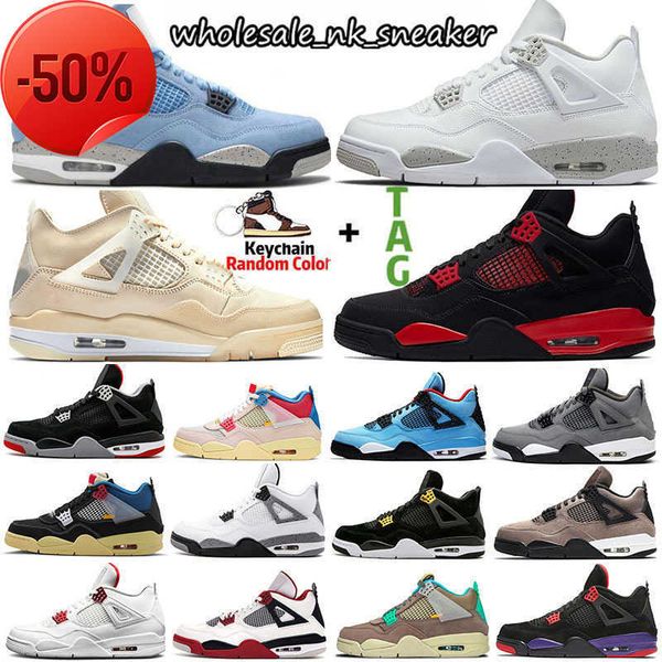 

basketball shoes 2022 sail 4 4s mens shoes sneakers atmosphere patent bred university blue new beginnings fire red thunder oreo bordeaux wom, Black