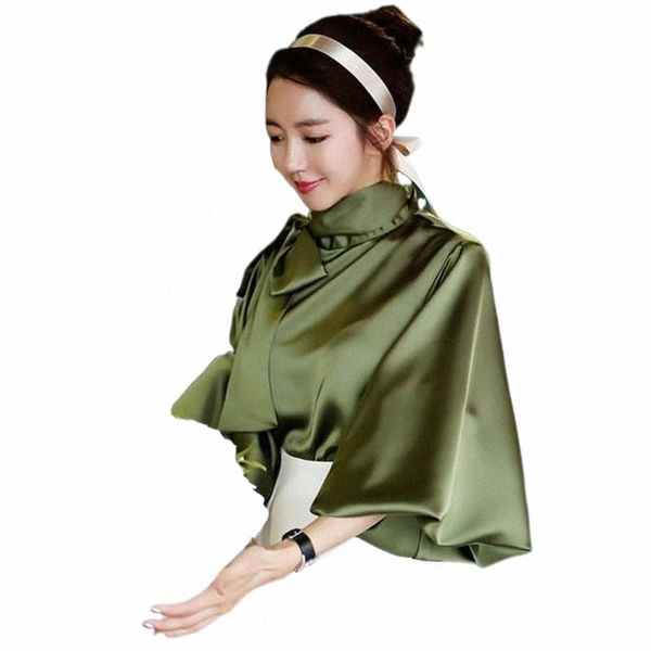 

women's blouses & shirts casual blouses female korean clothes plus size autumn 2021 lantern sleeve satin shirts blouse women lace up w, White