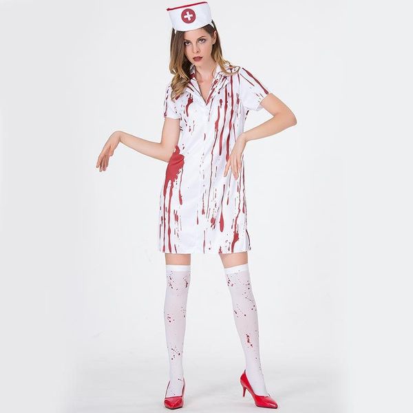 

halloween doctor nurse party dresses secret room blood-stained robe costume haunted house stage performance bloody clothes, White;black