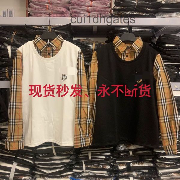 

2022 designer burb hoodies online store new year's net red fake two-piece plaid stitched sweater for men and w f5hw, Black