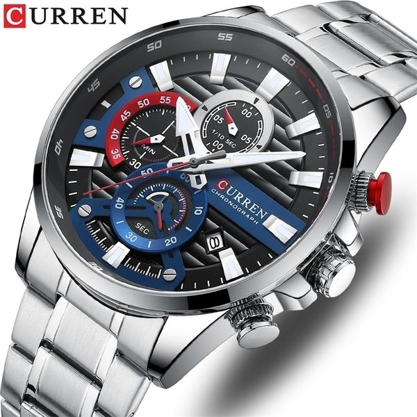 

wristwatches curren sports casual quartz wristwatches with chronograph fashion stainless steel mens watch auto date clock male 220912, Slivery;brown