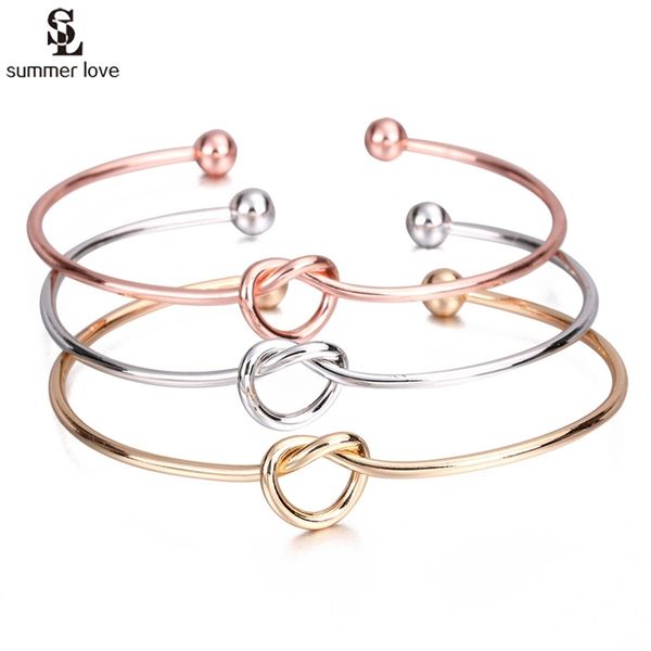 

bangle 10pcs/lot simple love knot bracelet jewelry femme gold silver color adjustable open cuff bangles for women wholesale 220909, Black