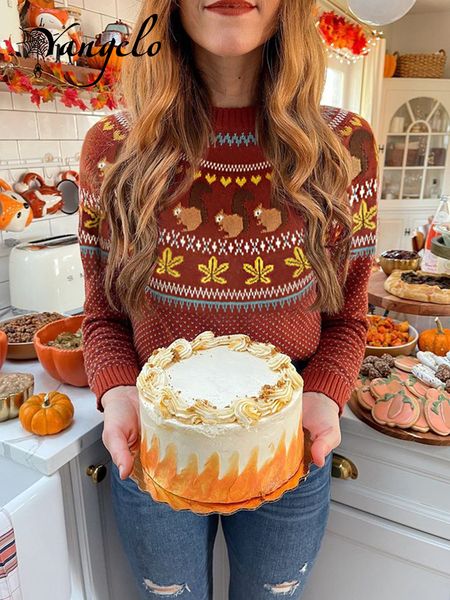 

women s sweaters yangelo little squirrel knitted sweater winter warm long sleeved loose round neck pullover halloween goth girl 220908, White;black