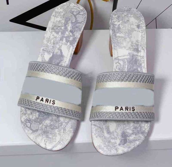 

classic embroidery high heel slippers quality women chunky heels sandals beach shoes luxury womens summer slipper dr fashion, Black