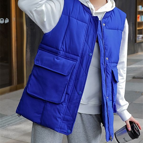 

womens down parkas two piece dress ailegogo autumn winter women loose warm cotton vest casual female solid color pocket zipper wadded waistc, Black