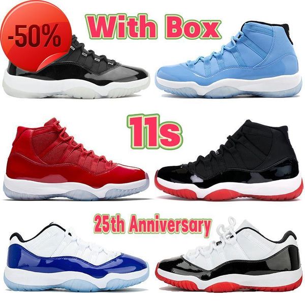 

with box 11 11s basketball shoes 25th anniversary low white bred legend blue pantone citrus space jam iridescent concord 45 men women, Black