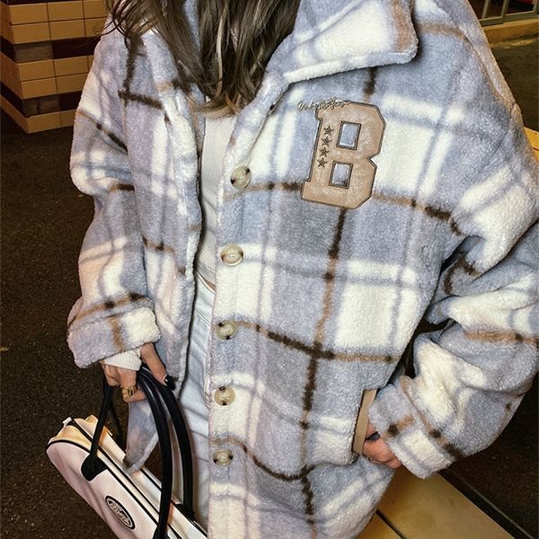 

womens jackets american style jackets coat womens cashmere coat winter vintage plaid fleece granular cotton sweatshirts jacket clothing 2209, Black;brown