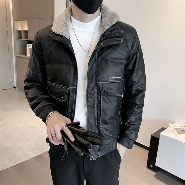 

mens down parkas lapel jacket winter coat brand thick warm 90% white duck down wear s3xl 220909, Black