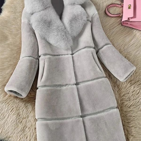 

women's fur faux luxury winter coat thick long sleeve jacket fashion fake collar outerwear warm 220912, Black