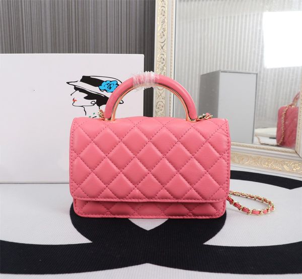 

classic flap handle totes bags calfskin real leather multi pochette gold metal hardware matelasse chain crossbody shoulder handbags size19cm