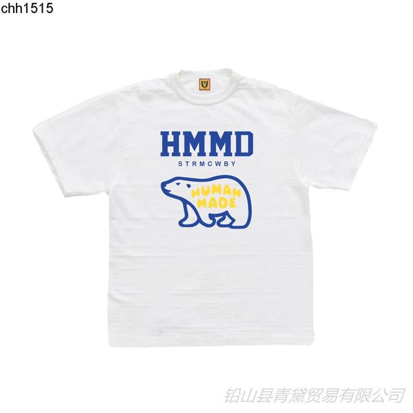 

human made polar bear tee alphabet print men's and women's lovers' pure sulfur cotton t-shirt, White;black