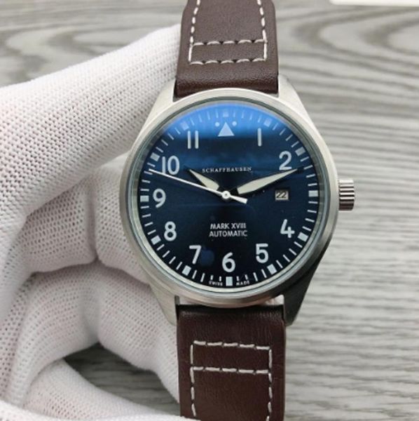 

luxury new men's watch automatic mechanical stainless steel black leather simple 41mm pilots watch mark xviii outdoor iw327012, Slivery;brown