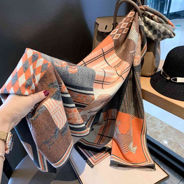 

classic style temperament autumn and imitation cashmere warm scarf female thickened double-sided two-color modeling shawl student bib, Blue;gray