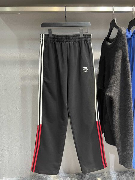 

men's pants high version 22ss new hook embroidery letter printing men's and women's vertical striped terry pants, Black