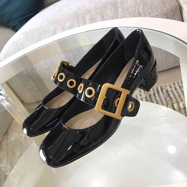 

dress shoes thick heel mary jane shoes children's spring and summer shallow mouth single women's fashion middle one button, Black