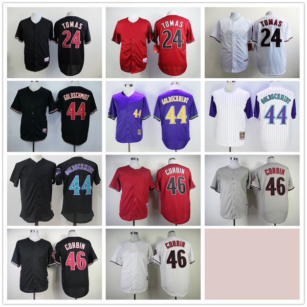 

vintage college mitchell and ness baseball jerseys stitched 24 yasmany tomas 44 paul goldschmidt 38 curt schilling 46 patrick corbin jersey, Black