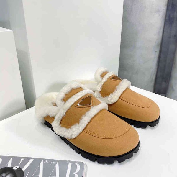 

slippers woolen slippers women wear muller shoes in autumn and winter wool baotou semi lazy net red flat, Black