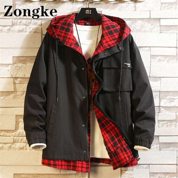 

men's jackets zongke plaid hoodie jacket men coat korean style varsity jacket for men style streetwear 5xl arrivals 220912, Black;brown