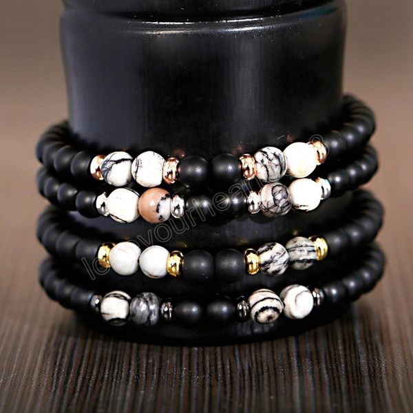 

charms designer beads bracelet for men women black natural stone beaded bracelets homme yoga healing mens jewelry gift, Golden;silver