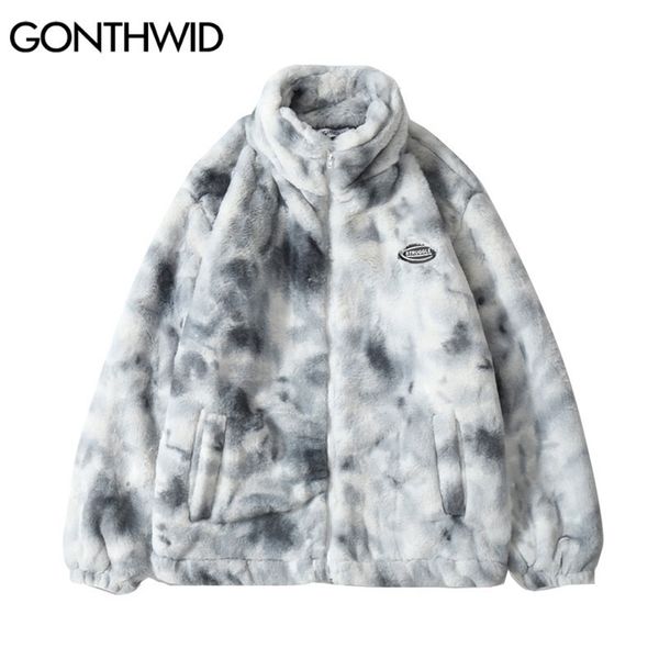 

mens down parkas hip hop winter faux fur fleece jacket streetwear men harajuku tie dye heart fuzzy jackets warm coats casual zipper coats 22, Black