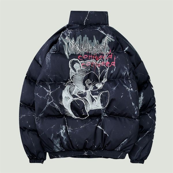 

mens down parkas hipster hip hop padded parkas mens harajuku cartoon bear printed winter thicken warm streetwear casual loose down jacket 22, Black