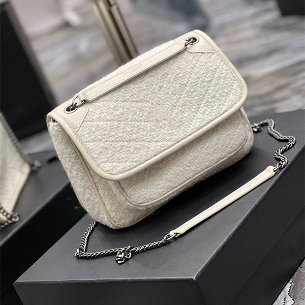 

niki medium chain vintage crinkled leather bag handbag designer shoulder crossbody bags women striped purse autumn winter woolen bag