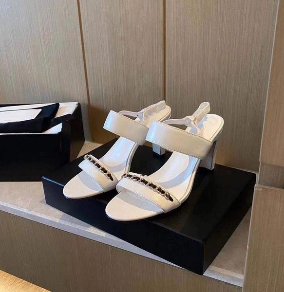 

designer chunky heels sandal fashion metal chain slipper women's party high-heeled shoe solid color classic sandals luxury women slippe, Black