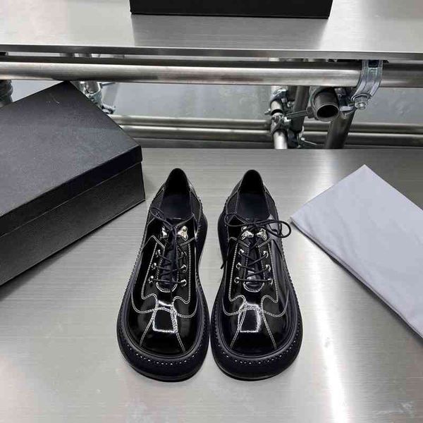 

shoes genuine dress leather mary jane shoes jk style small women's thick soled lace up large toe patent mz0w, Black