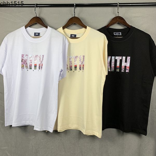 

kith tokyo landmark tee limited short sleeve cherry blossom print men's and women's short sleeve t-shirt, White;black