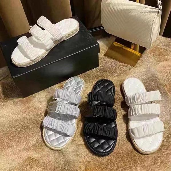 

summer new style flat bottom slippers fashion metal buckle hemp rope sole sandals women's leisure beach sandals designer scuffs slipper, Black