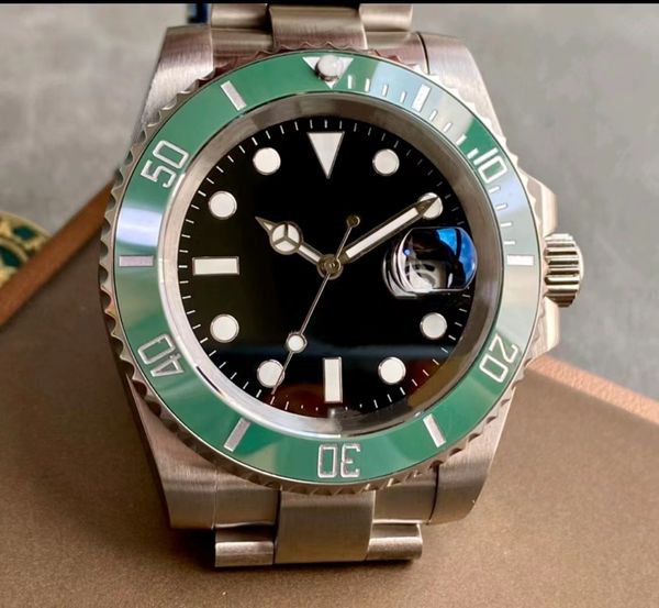 

mens automatic mechanical watch green ceramic bezel 41mm silver case caliber 3135 factory montre de luxe sapphire glass luminous watch, Slivery;brown