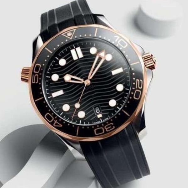 

mens mechanical automatic watches rose gold stainless steel rubber strap designer watch professional diver 300m master nato wristwatches, Slivery;brown