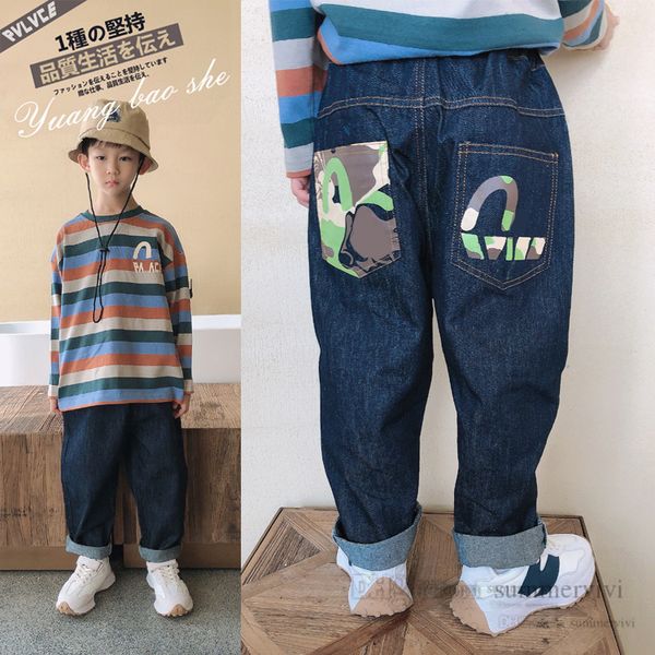 

fashion kids camouflage jeans boys soft washed denim cotton pants 2022 autumn children loose casual cowboy trouser q8506, Blue