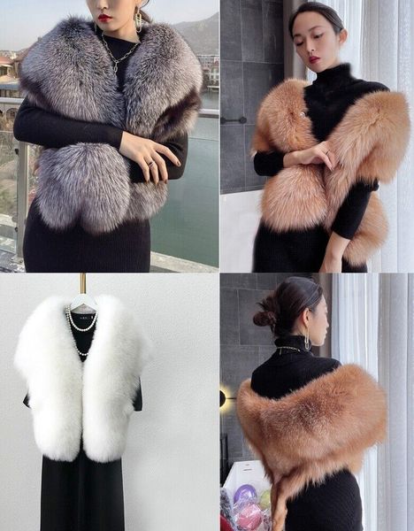 

men's real fox fur scarf winter shawl wraps bride wedding party dinner cape, Blue;gray