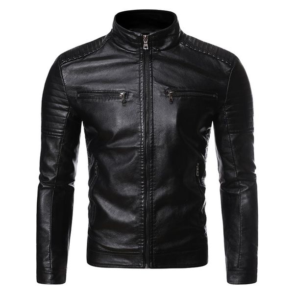

men's leather faux men biker jacket spring and autumn fashion trend decorative motorcycle coat 220912, Black