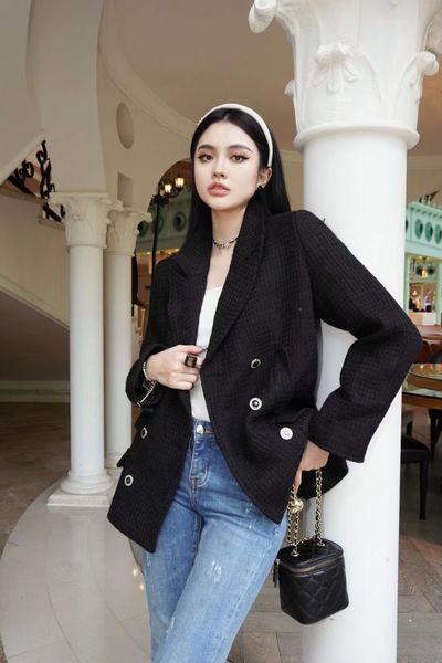 

women's suits & blazers designer brand jacket new autumn winter western suit fashion high-grade tweed coat spring overcoat down m6m4, White;black