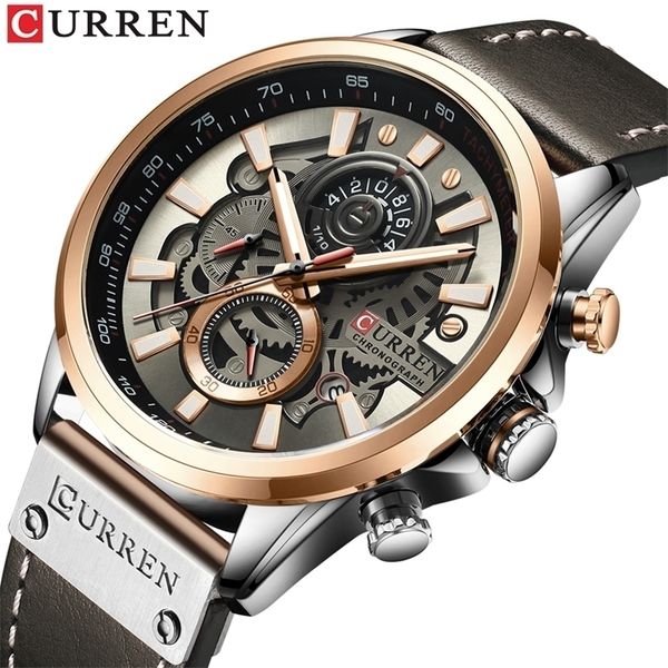 

wristwatches curren watch for men brand watches leather strap wristwatch fashion chronograph sport quartz clock male gift 220912, Slivery;brown