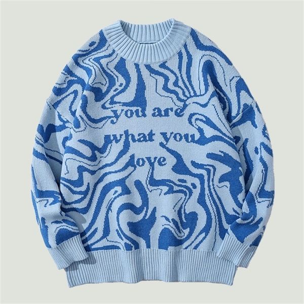 

men's sweaters knitted zebra-stripe water wave pattern hip hop harajuku oversize loose casual cotton o-neck pullovers streetwear 220912, White;black