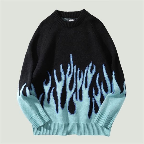 

men's sweaters hip hop streetwear knitting flame sweater men women fashion casual loose cotton o-neck pullover oversized couples 22091, White;black