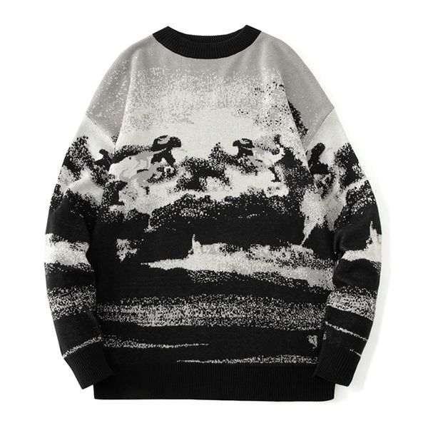 

mens sweaters autumn winter casual sweater men loose harajuku style round neck long sleeve mens fashion pullovers trendy sweaters 220912, White;black