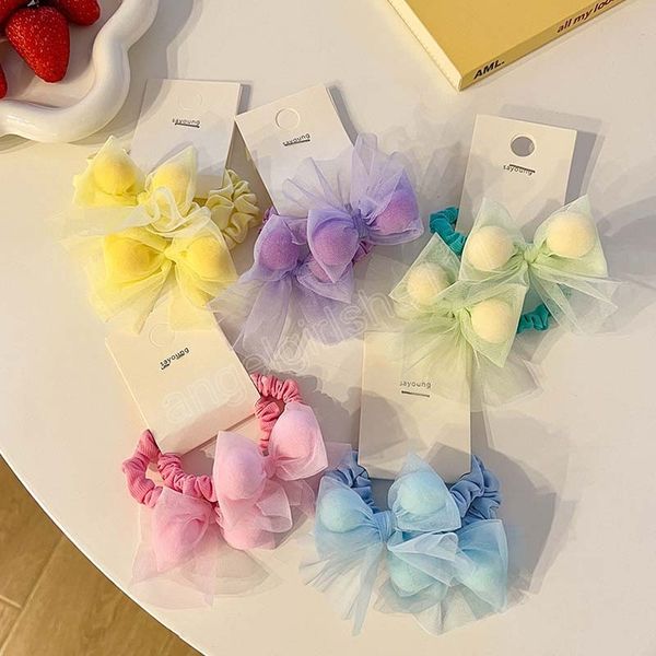 

candy color bowknot hair bands ties kids elastic hair rubber girls accessories baby scrunchies, Slivery;white